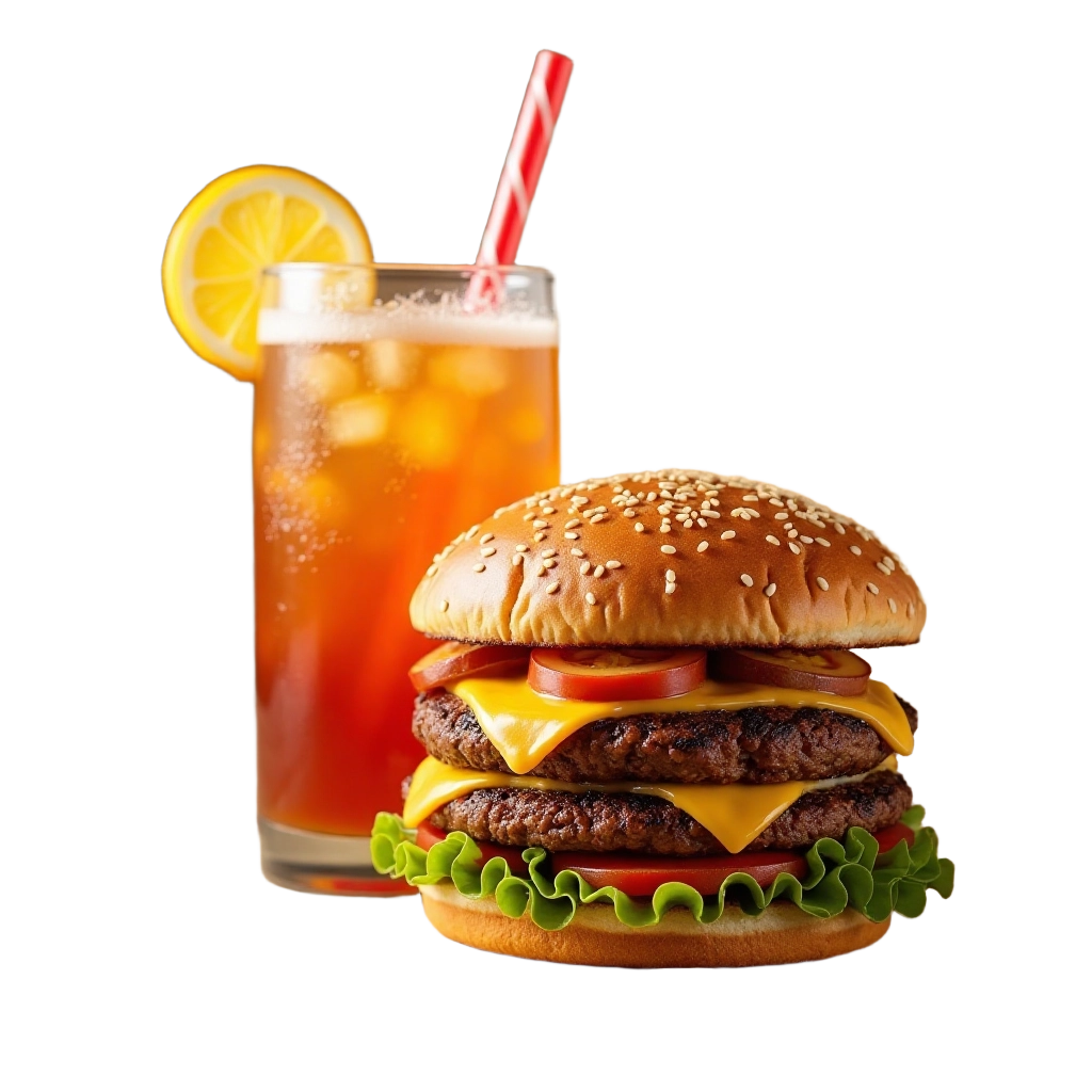 Double Cheeseburger and Iced Tea